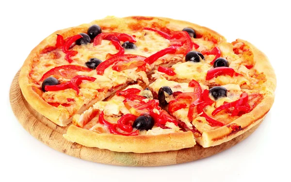 披萨用橄榄和西红柿特写 — 图库照片