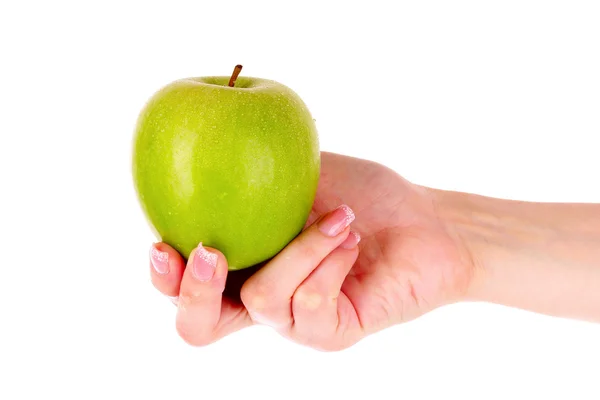 Una mela sulla mano isolata su bianco — Foto Stock