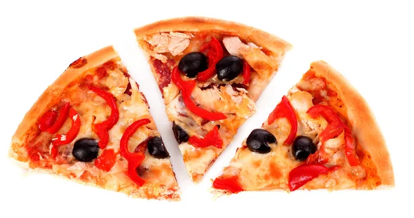 Pizza con aceitunas y tomates de cerca — Foto de Stock