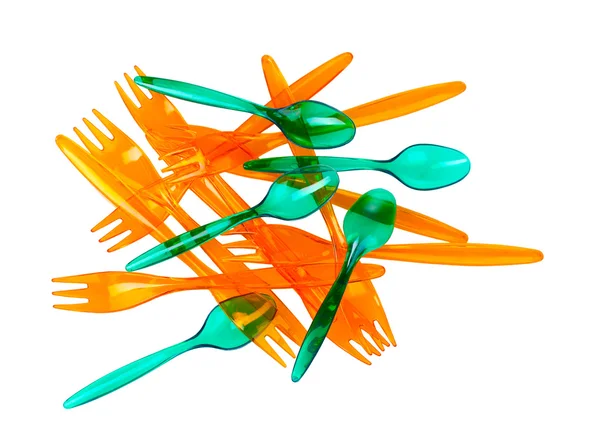 Forchette e cucchiai di plastica — Foto Stock