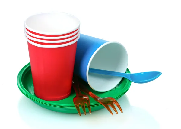 Яркая пластиковая посуда — стоковое фото