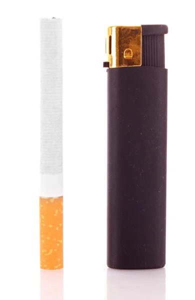Sigaretta e accendino isolati su bianco — Foto Stock