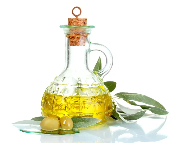 Olivenöl in Gläsern und Oliven — Stockfoto