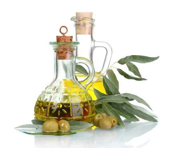 Olio di oliva in barattoli e olive — Foto Stock