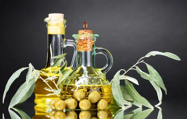 stock image Olive oil in jar and olives