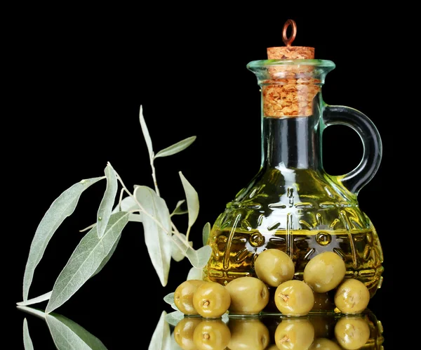 Olio in vasetto e olive — Foto Stock