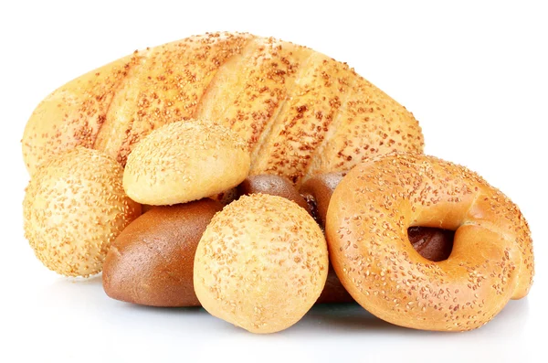 Pão e pães com sementes de sésamo e espiguetas — Fotografia de Stock