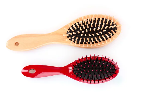 Different types of hairbrushes isolated on white — Stock Photo, Image