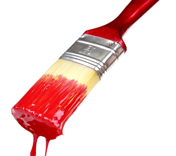 Parlak kırmızı boya ile fırça — Stok fotoğraf