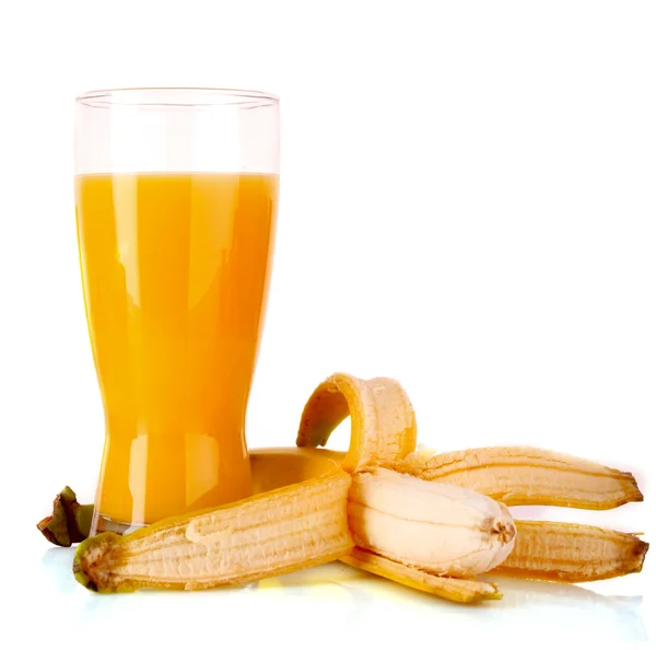 Sok pomarańczowy i banan na białym tle — Zdjęcie stockowe