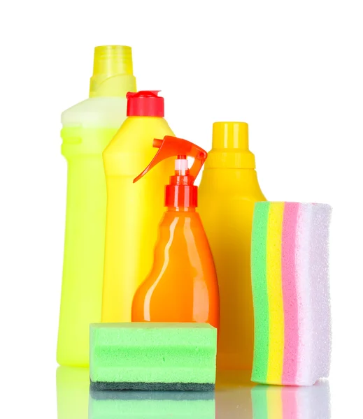 Waschmittelflaschen und Schwämme — Stockfoto