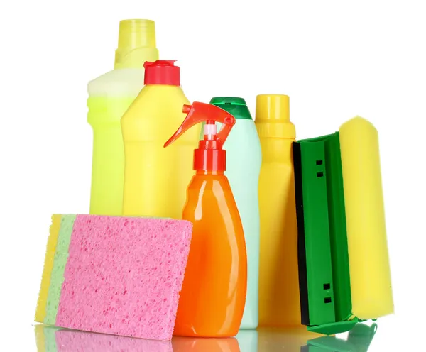 Frascos y esponjas de detergente —  Fotos de Stock