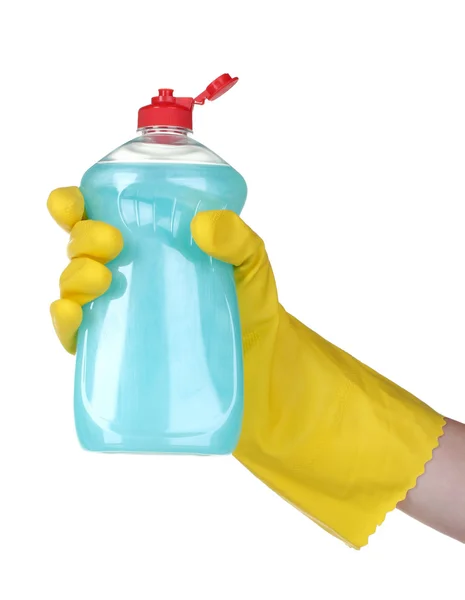 Tvättmedel flaska i handen — Stockfoto