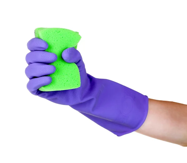 Green sponge in hand — Stock Photo, Image
