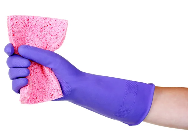 Esponja rosa na mão — Fotografia de Stock