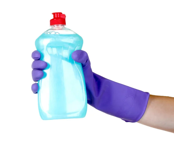 Wasmiddel fles in de hand — Stockfoto