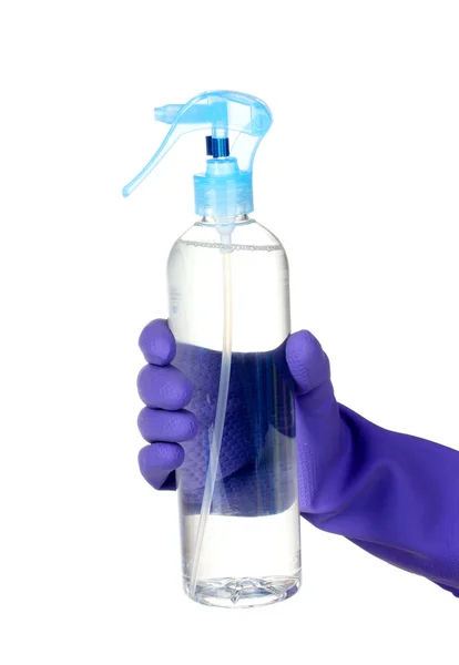 Detergent bottle in hand — Stock Photo, Image