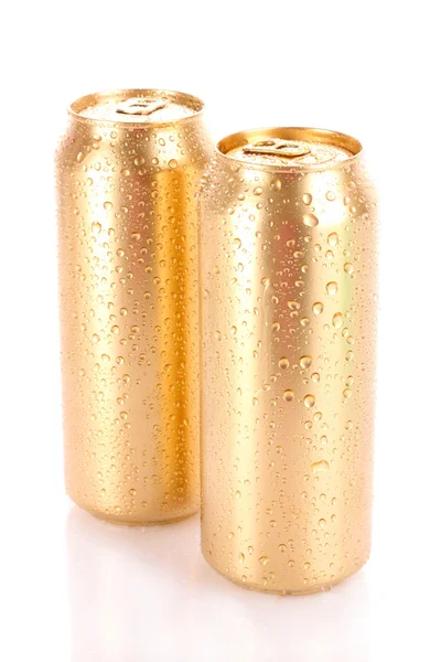 Metallic beer with water drops isolated on white — Stock Photo, Image