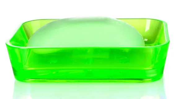 Green soap dish and soap — Stock Photo, Image