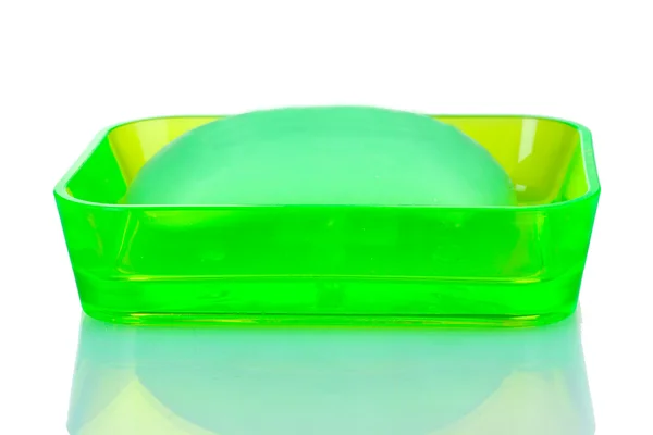 緑色の石鹸の皿と石鹸 — ストック写真