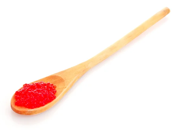Caviar rojo sobre cuchara aislado sobre blanco — Foto de Stock
