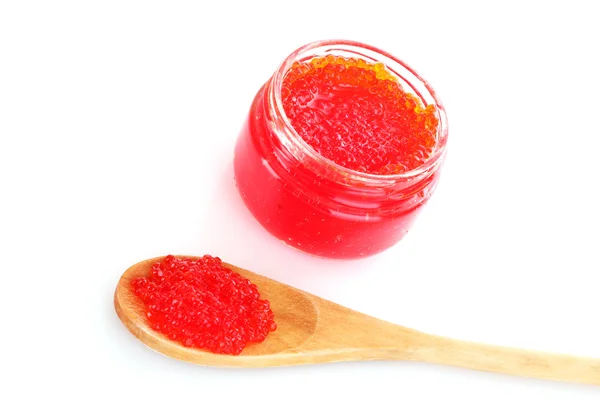 Red caviar on spoon isolated on white — Stock Photo, Image