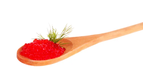 Caviar rouge sur cuillère isolé sur blanc — Photo