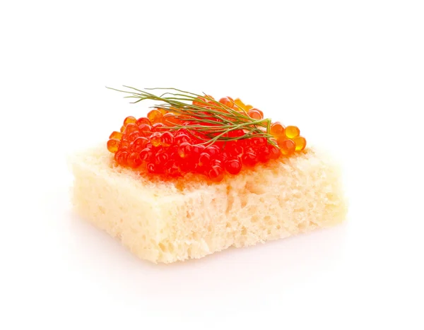 Red caviar and bread isolated on white — Stock Photo, Image
