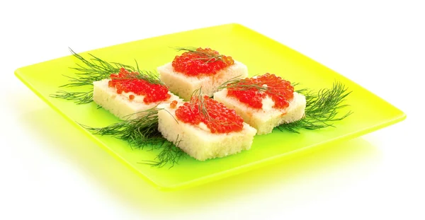 Red caviar and bread isolated on white — Stock Photo, Image