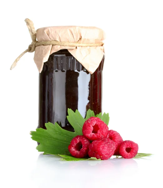 Fresh raspberries and jam — Stock Photo, Image
