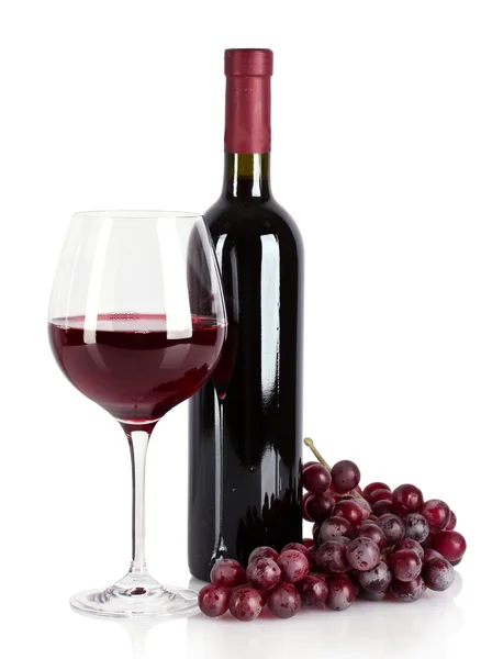 Garrafa e vidro com vinho isolado em branco — Fotografia de Stock