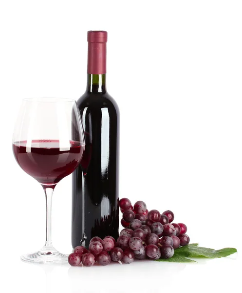 Flaska och glas med vin isolerad på vit — Stockfoto