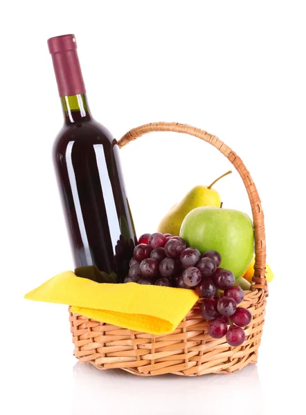 Vino y frutas aislados en blanco — Foto de Stock