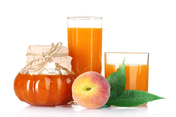 Läckra sylt, saft och persika — Stockfoto