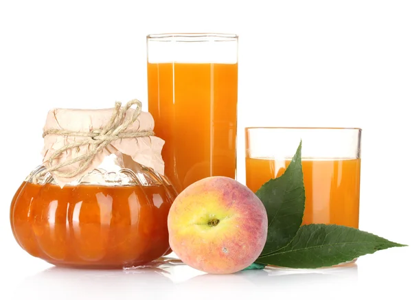 Tasty jam, juice and peach — Stock Photo, Image