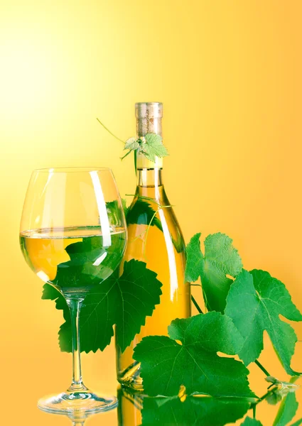 Vinho branco sobre fundo amarelo — Fotografia de Stock