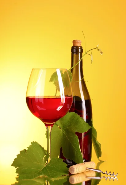 Vino rosso su fondo giallo — Foto Stock