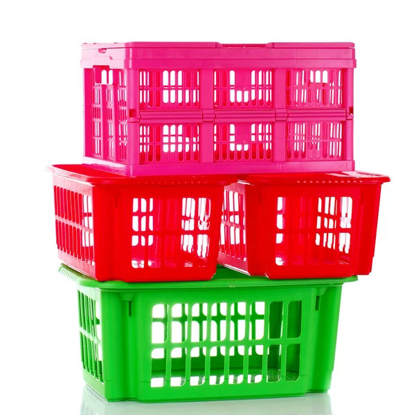 Diferentes cestas de plástico aisladas en blanco —  Fotos de Stock