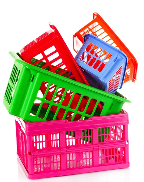 Diferentes cestas de plástico aisladas en blanco —  Fotos de Stock