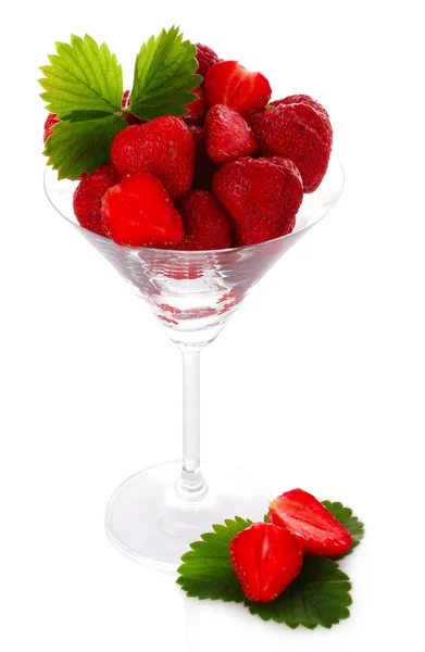 Many strawberries in glass isolated on white — Stock Photo, Image