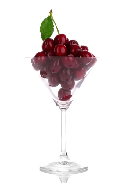 Cherries in glass isolated on white background — Stock Photo, Image