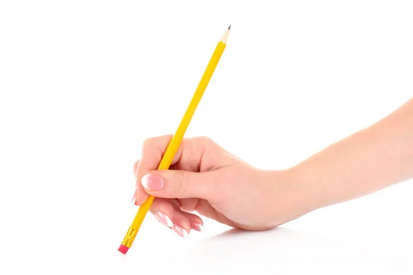 用铅笔在手上被隔绝的白色。擦除 — 图库照片