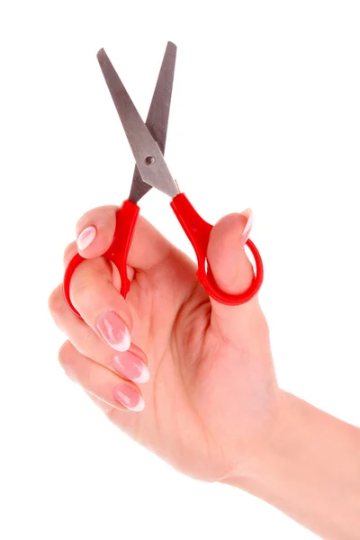 Nůžky v ruce, izolované na bílém — Stock fotografie