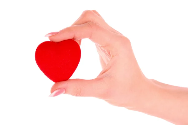 Coração vermelho na mão isolado no branco — Fotografia de Stock