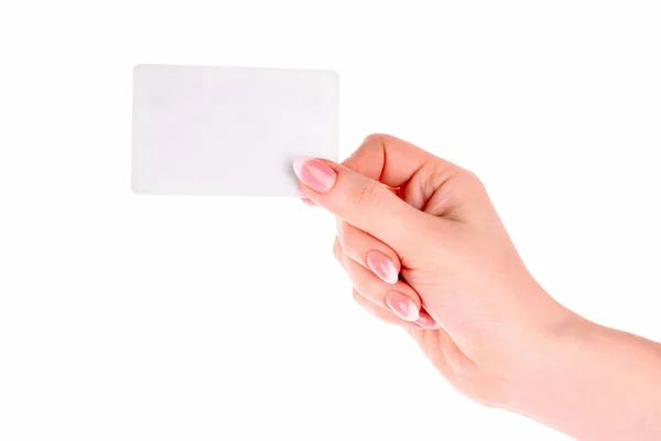 Hand and card isolated on white — Stock Photo, Image