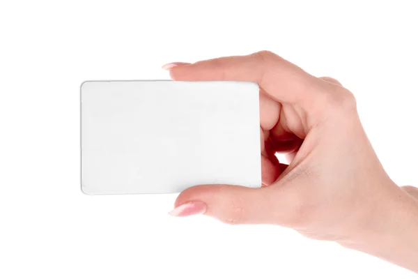 Mão e cartão isolados em branco — Fotografia de Stock