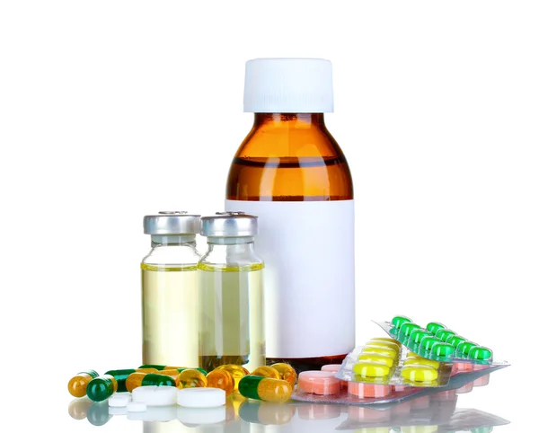 Medizinische Flaschen, Ampullen und Tabletten — Stockfoto