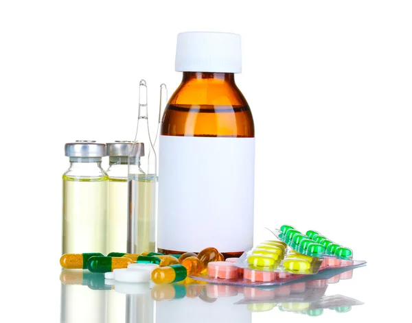 Lékařské lahvičky, ampule a prášky — Stock fotografie