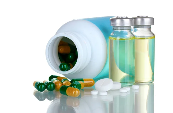 Orvosi palackok, ampulla és tabletták — Stock Fotó