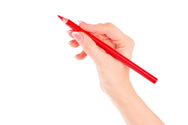 Mão mulher com lápis isolado no branco — Fotografia de Stock